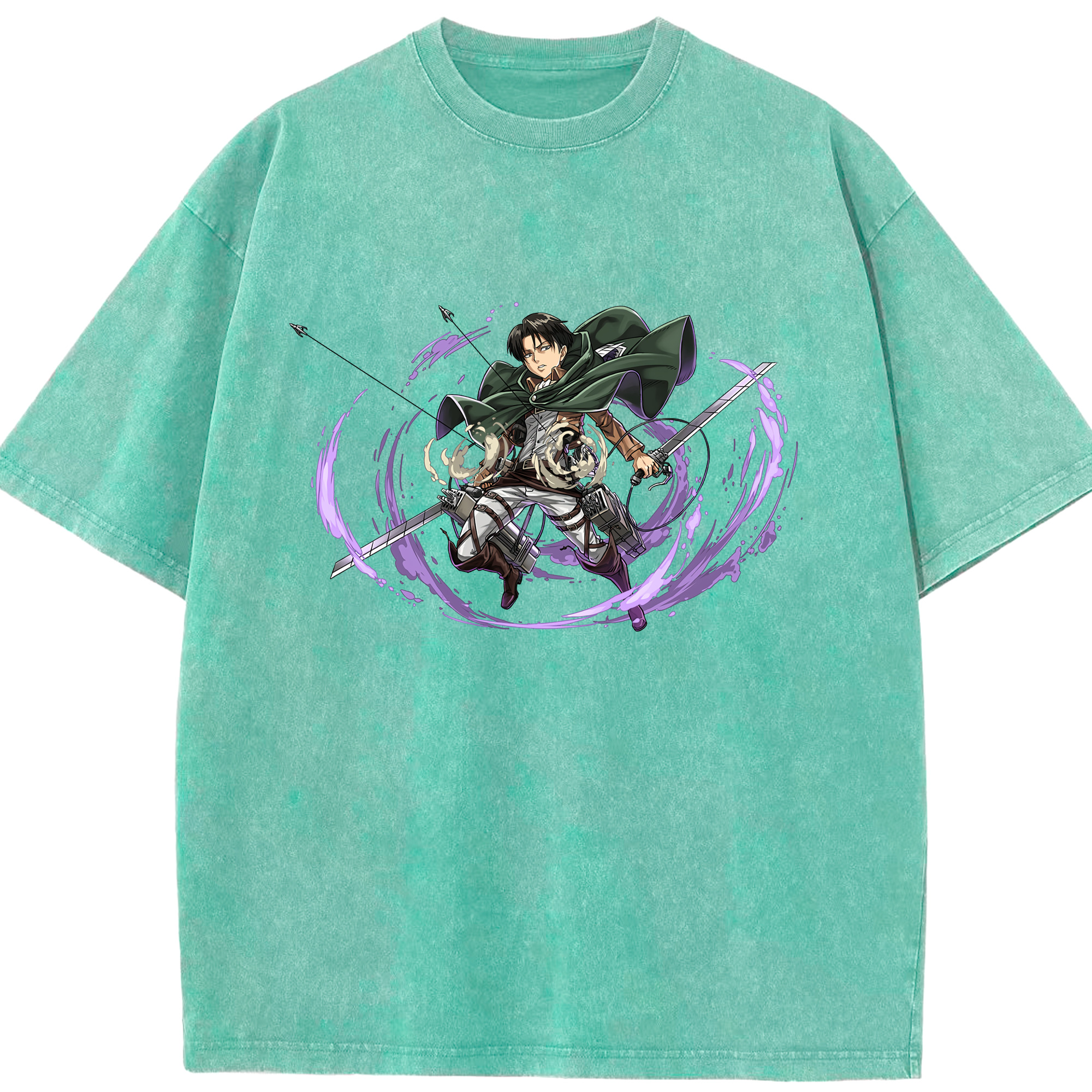（画像用） 進撃の巨人 リヴァイ·アッカーマン Attack on Titan Levi Ackerman 綿100% ヴィンテージ風 半袖Tシャツ（フロントプリント）